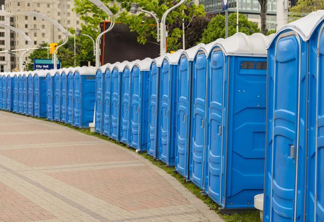 Seasonal porta potty units set up at a Savannah, Georgia venue