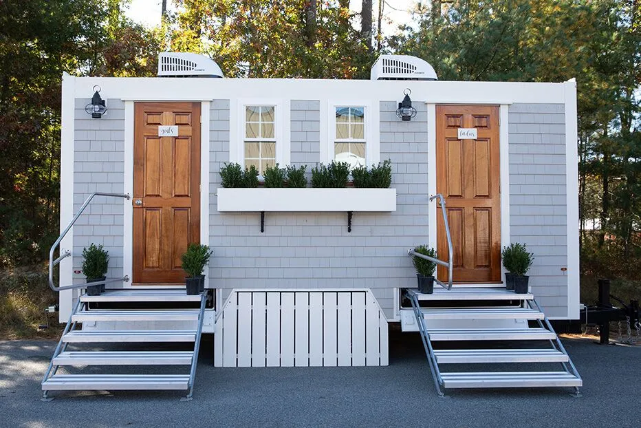 Wedding restroom units discretely staged at a venue in Savannah, Georgia